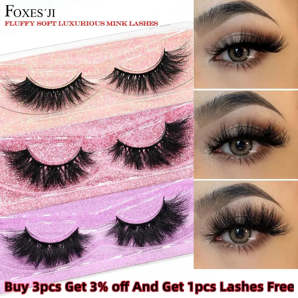 FOXESJI 3D Mink Lashes False Eyelashes Fluffy Thick Cross Wispy Natural Eye lashes Soft Lash Extension Supplies Makeup Set 240420