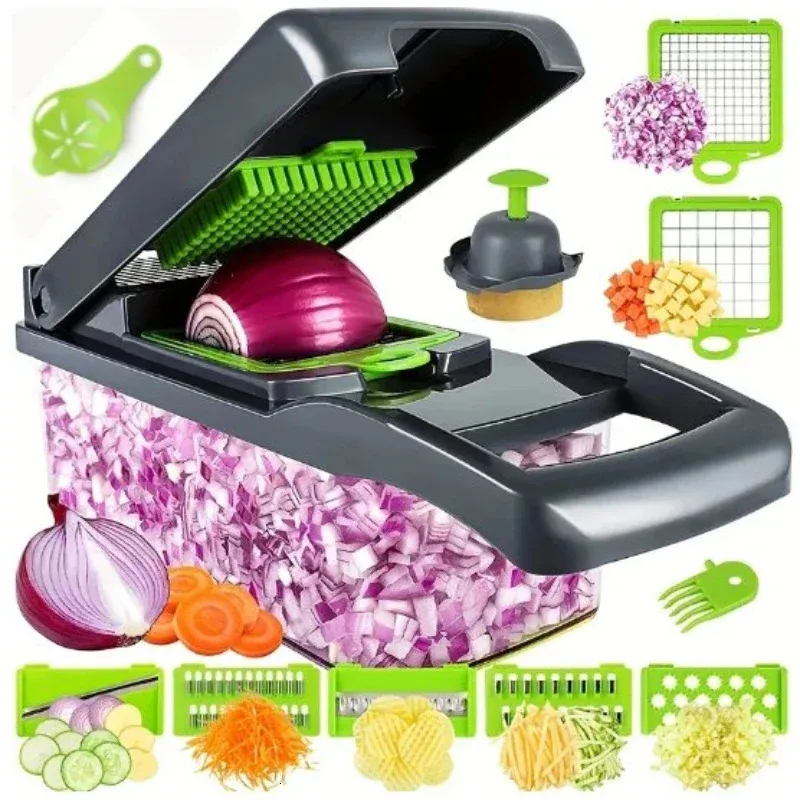 14/16 In 1 multifunctionele groentekanpeter slicer -shredder met mand fruit Slijplicatier Aardappelverdeling Wortel Grind Home Gadgets 240415