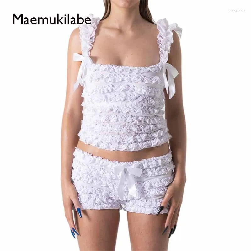 Tracce femminili per tracce maestri maemukilabe a 2 pezzi set da prua in pizzo tops coltivazione slip bloomer shorts vintage y2k fata kawaii mathing