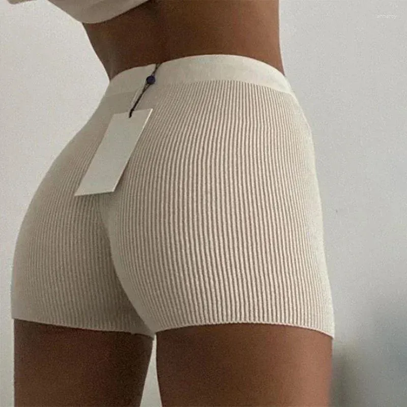 Kvinnors shorts sommarstickande smala bomull kvinnor avslappnad vit svart sexig hög midja ribbad streetwear grundläggande cyklist sträckt