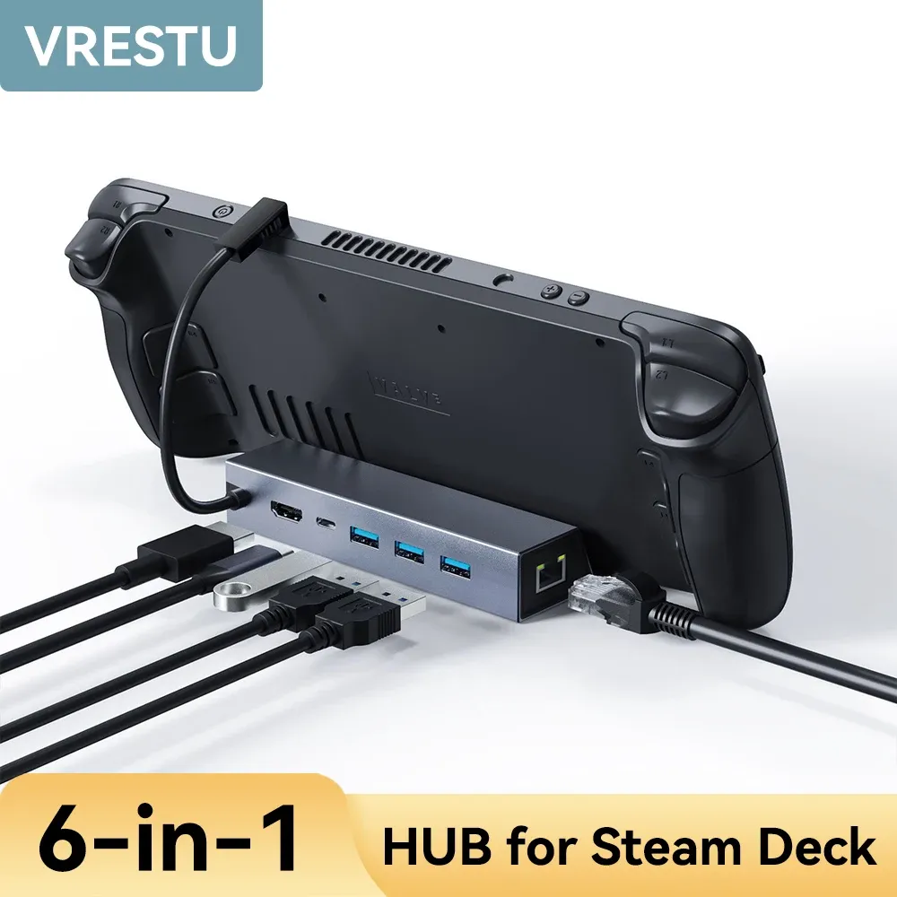 Hubs USB TypeC Expansion TV Base Stand 6 in1 HUB Aluminum Alloy Holder Dock 60Hz Hdmicompatible Display RJ45 for Steam Deck Console