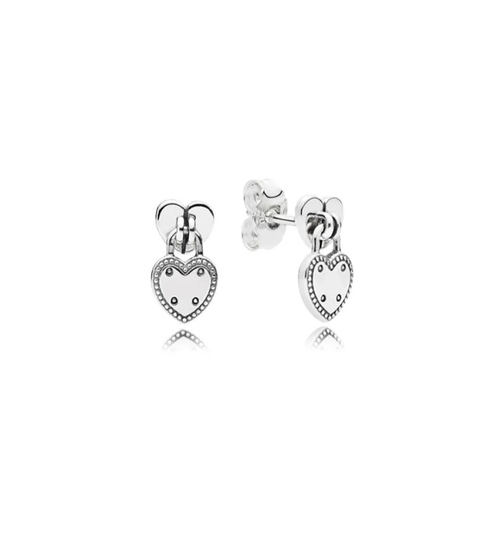925 STERLING Silver Hearts Brincho de pendente Caixa original para brincos de cadeado em forma de coração Mulheres Jóias de luxo Jóias de brinco