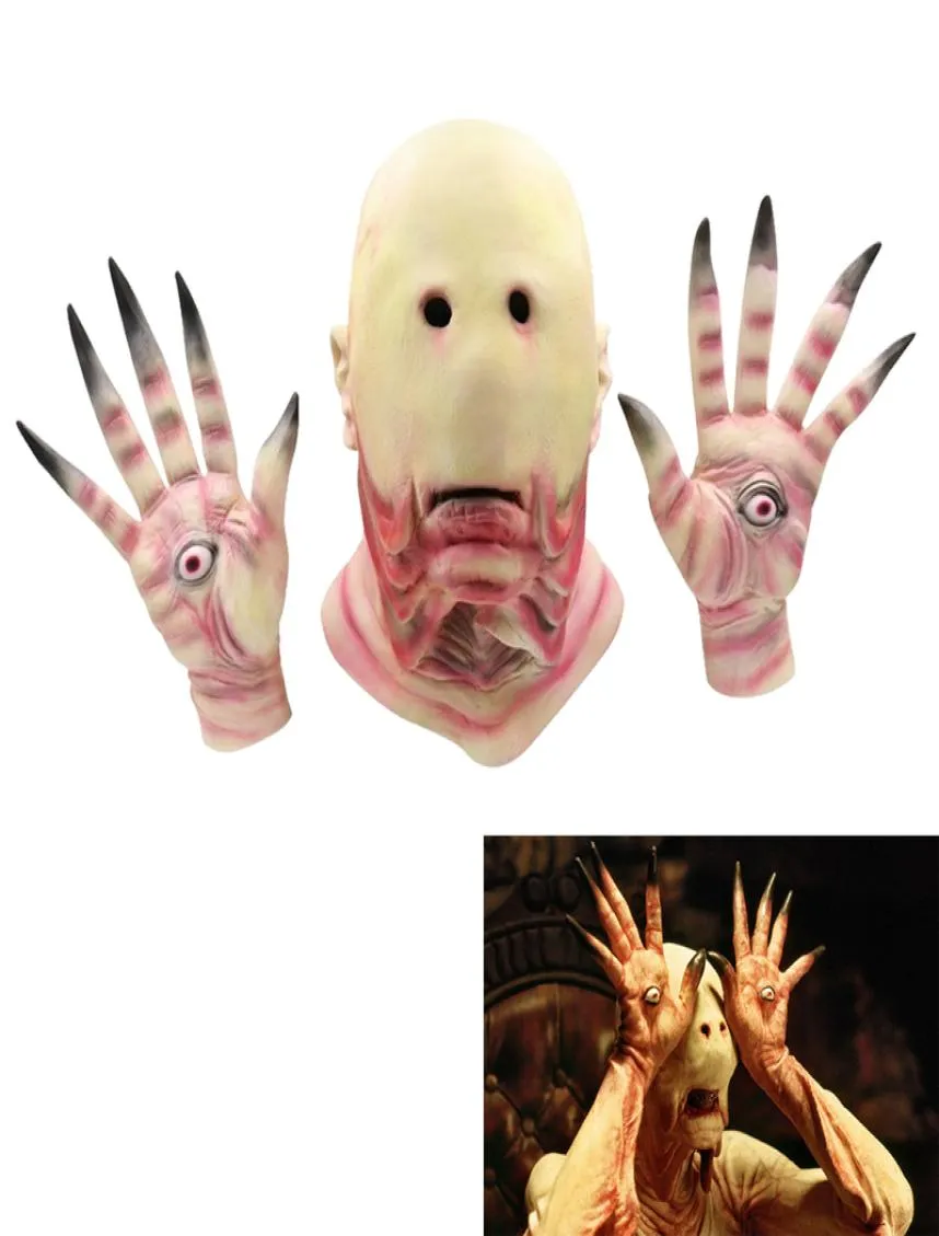 Film pan039s labirinto horror uomo pallido senza occhio mostro cosplay lattice maschera e guanti di Halloween hounted hounted oggetti spaventosi 2207199160616