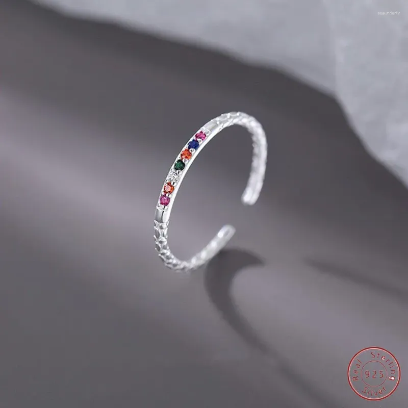 Anelli a cluster Geninue S925 Sterling Silver Rainbow irregolare Zirconia Gioielli aperto per donne Regalo per ragazze