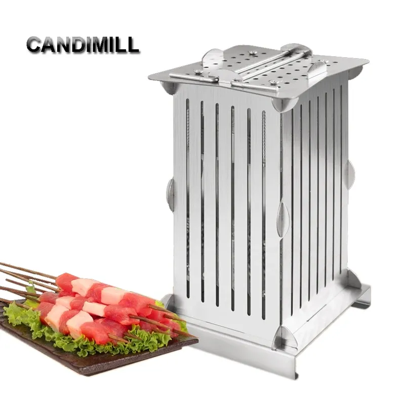 Processori Candimill in acciaio inossidabile 49 fori Schiaccia di carne manuale del produttore di kebab manuale piccolo agnello spiedini motoscaiolo barbecue stringer cucina utensile da cucina stringer