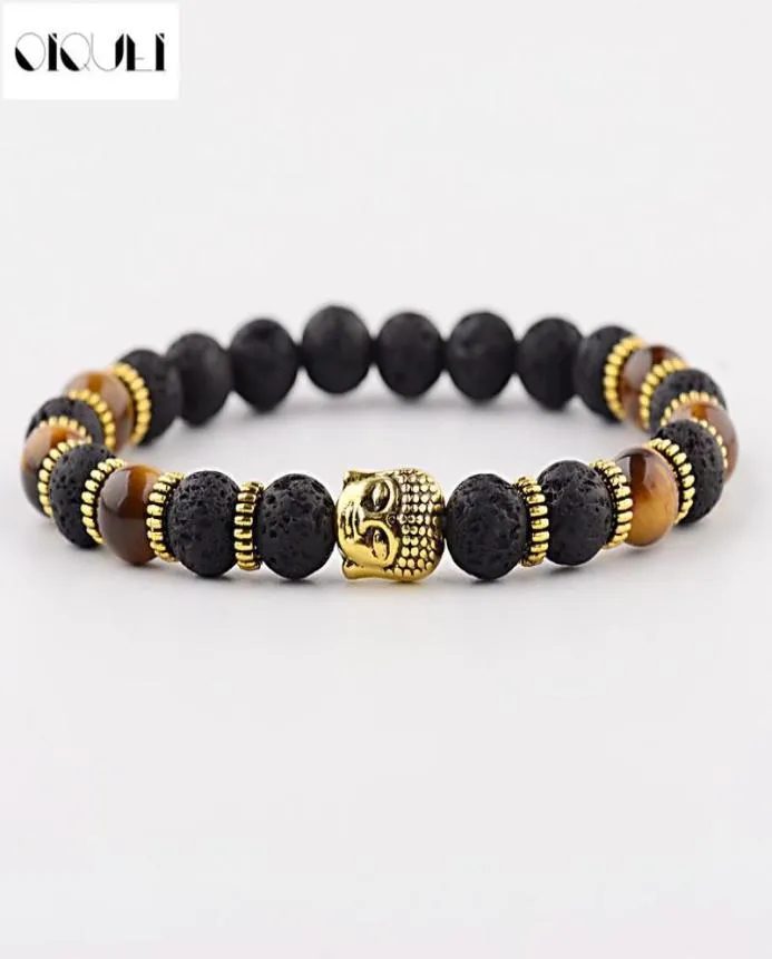 Oiquei New Fashion Men039s Strand Braccialetti Lava Roccia e Natural Tiger Eye Eye e Lava Buddha Head Bead Charm Braccialetti Gif7418559