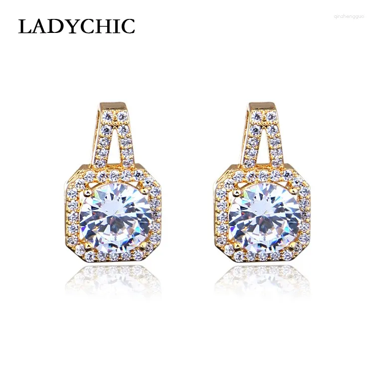 Boucles d'oreilles étalon ladychique simple zircon clair pour les femmes en or couleurs argent strass de cristal bijoux de bijoux brincos le1333