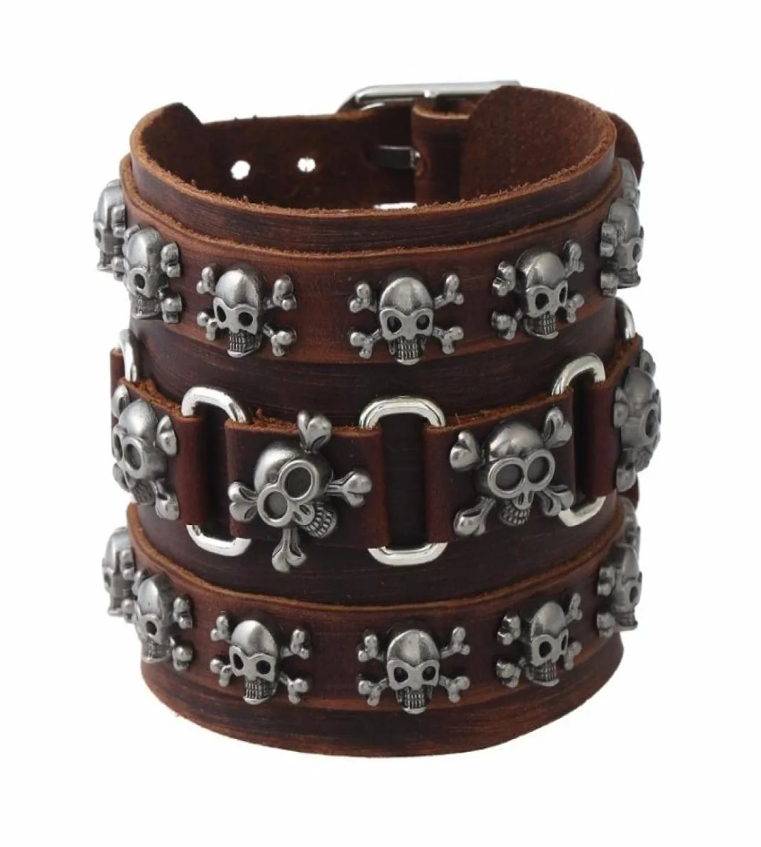Men039s Trendy Alloy Skulls Beaded Bracelets Punk Rock Jewelry PLB076 Multicolor Leather Woven Hip Hop Accessory61559754787479