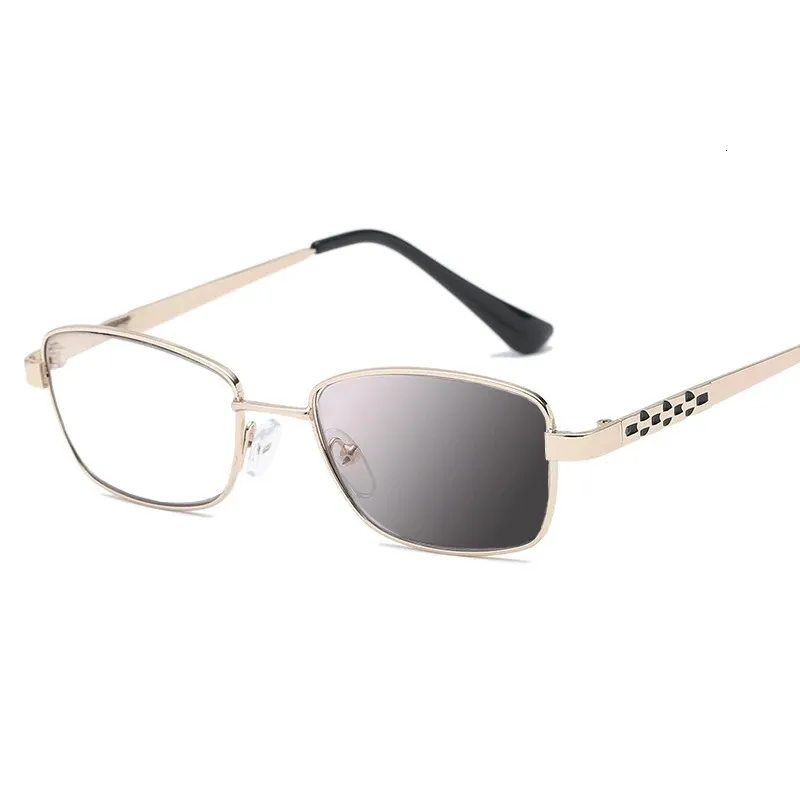 Fashion Gold Transition Reading Glasses Anti Blue Presbyopic Eyewear Pochromic Gray Glass Lenses Magnifier Computer Reader 240415