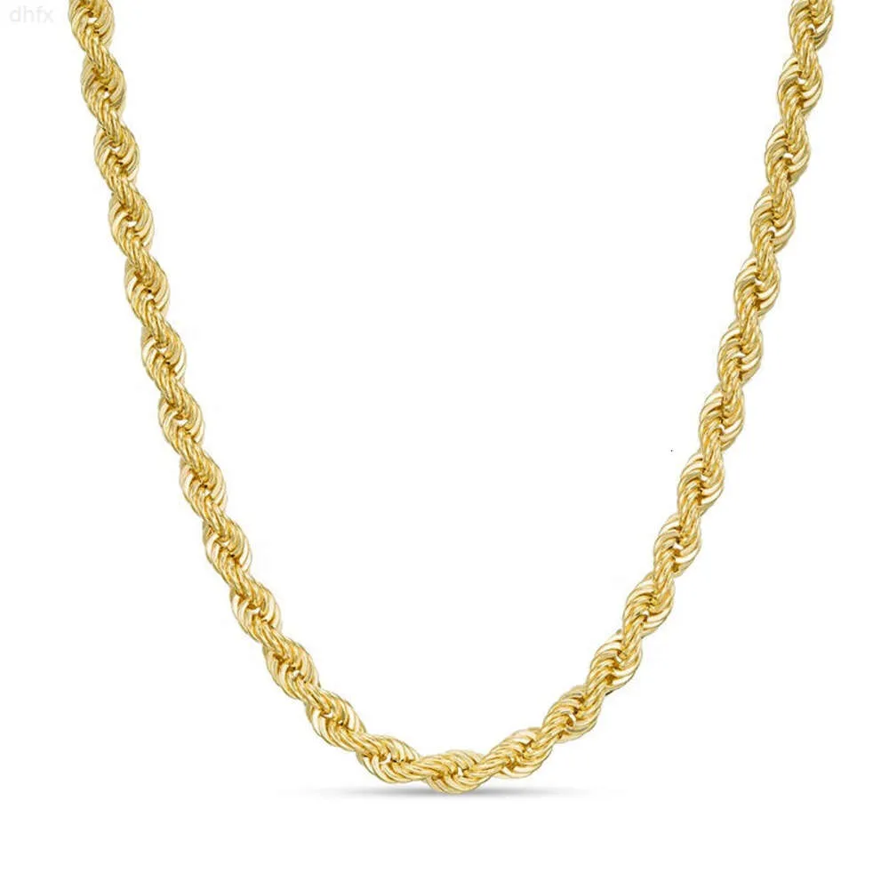 Schnelle Lieferung 2 mm bis 3 mm goldener Seilkettenhip -Hop -Stil Glanz hell echt 10k 14k 18k feste Goldkabelkette Halskette