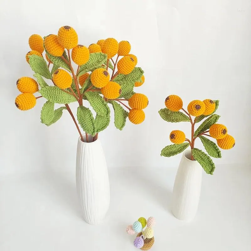 Decoratieve bloemen Handgeweven loquat-vormige cakebouquet afgewerkte gehaakte gehaakte kunstmatige bloemenhuis decoratie