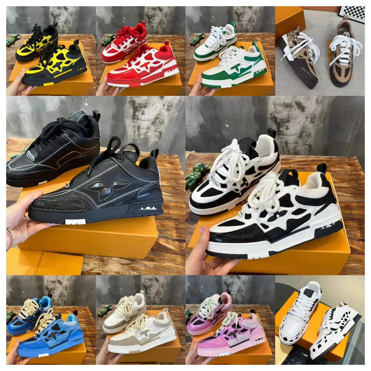 Top luxe designer skate sneaker schoenen mannen vrouwen trainer Virgil kalfsleer hoogwaardige letter overlays lederen platform lage sport casual schoen