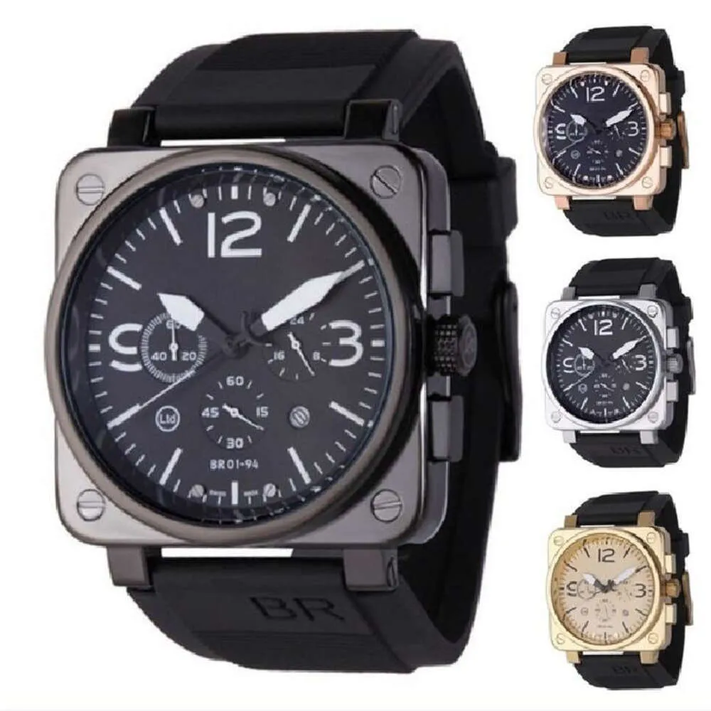 Bell and Ross 2023 Nowe męskie BR Zegarstki kwarcowe zegarek Bell Brązowy skórzany czarny gumowy pasek Ross 6 Hands Watches