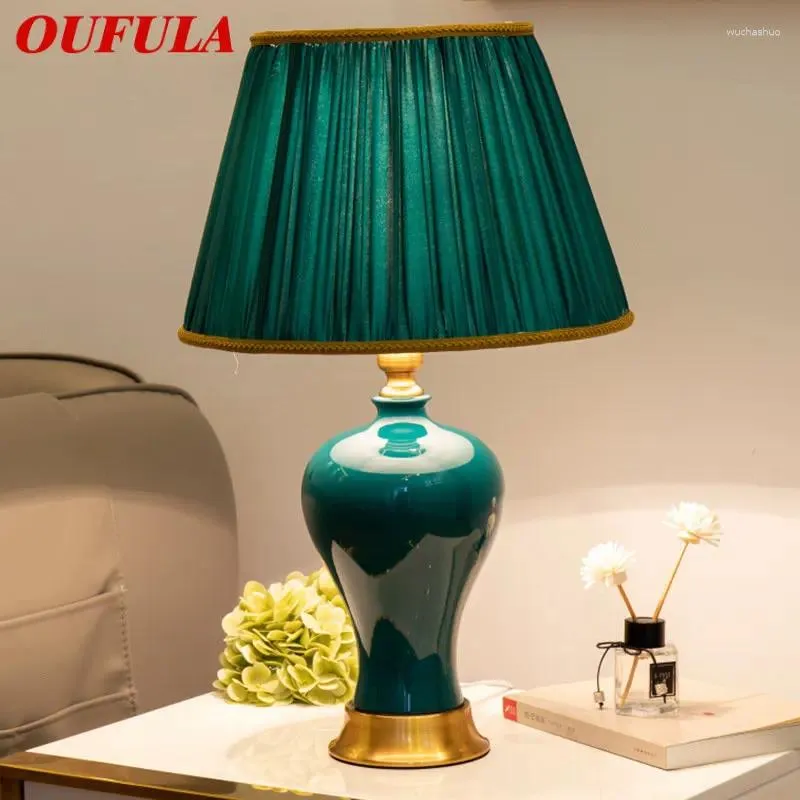 Table Lamps OUFULA Modern Green Ceramics Lamp LED Creative Simple Bedside Desk Light Fashion Decor For Home Living Room Bedroom