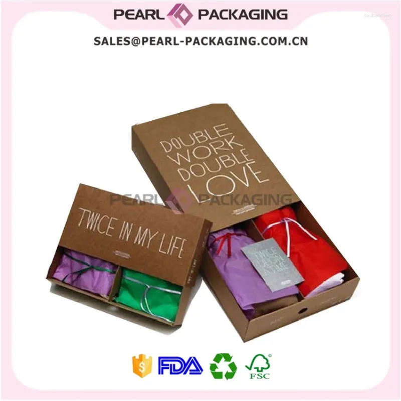 Gift Wrap Natural Brown Kraft Apparel Packaging Box Underwear In Material For 2pcs