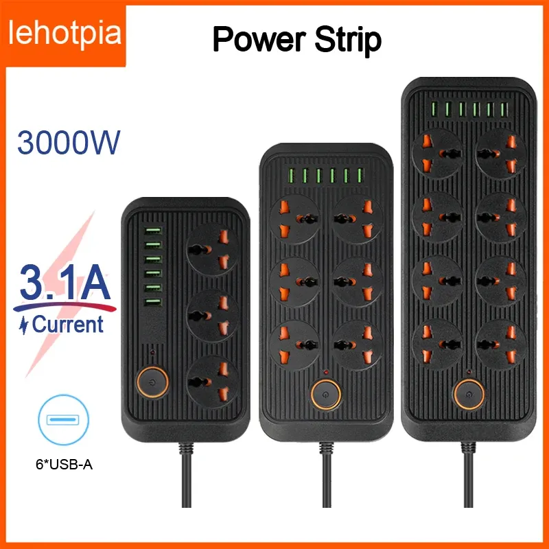 Plugs EU/UK/US Power Strip Plug Multitap Extension Cable Electrical Socket med USB Fast Charing Smart Home Multiple Network Filter