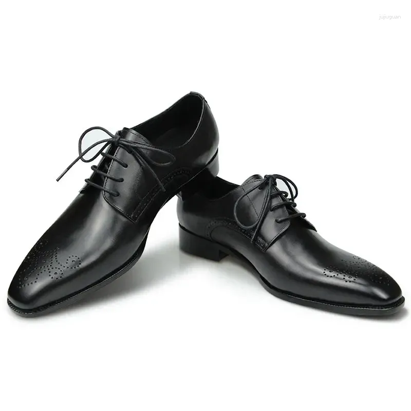 Dress Shoes Derby Luxury Men Brogues For Wedding Classic Black Office Genuine Leather Lace Up Pointed Customized Service Adult