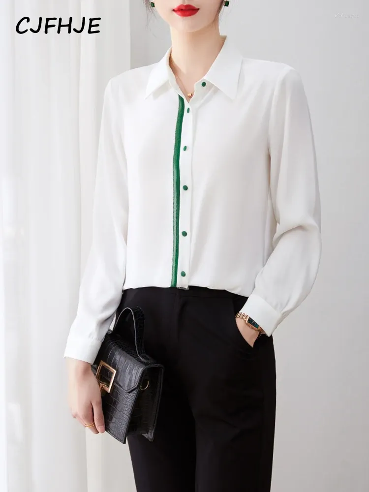 Blouses des femmes Cjfhje Chic Green Button Up White Women Shirts Turn-Down Bishop Sleeve Office Lady Blouse coréenne Elegant Fashion Femme