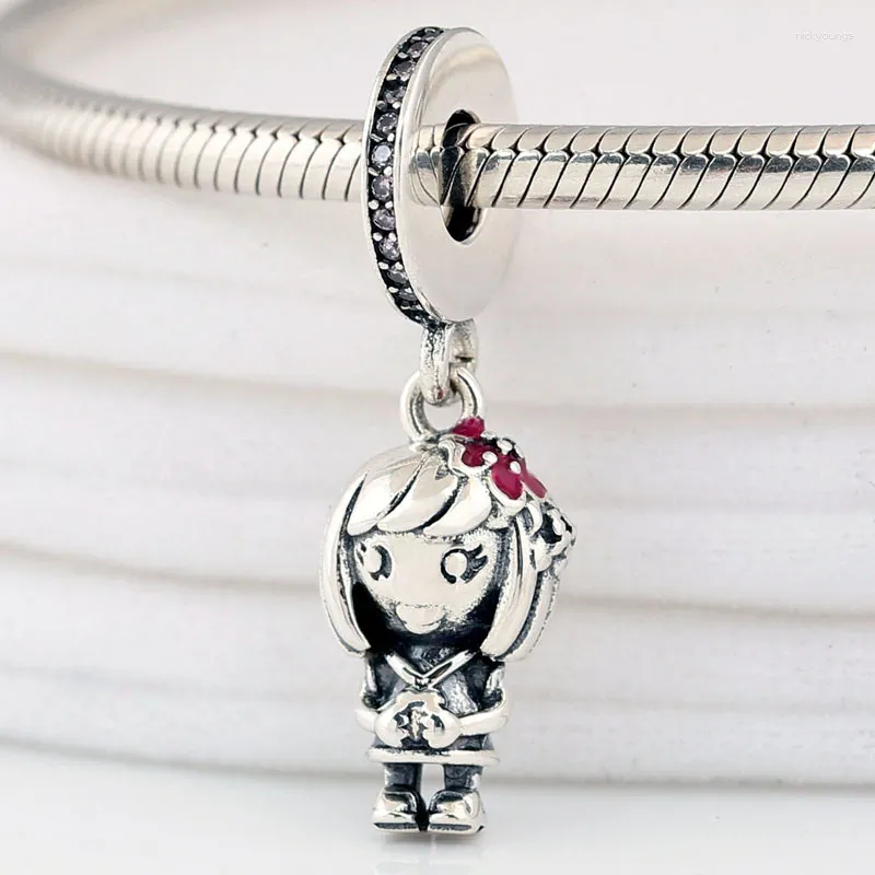 Loose Gemstones Original Cute Girl With Red Enamel Peach Blossom Pendant Beads Fit 925 Sterling Silver Charm Bracelet Bangle Diy Jewelry