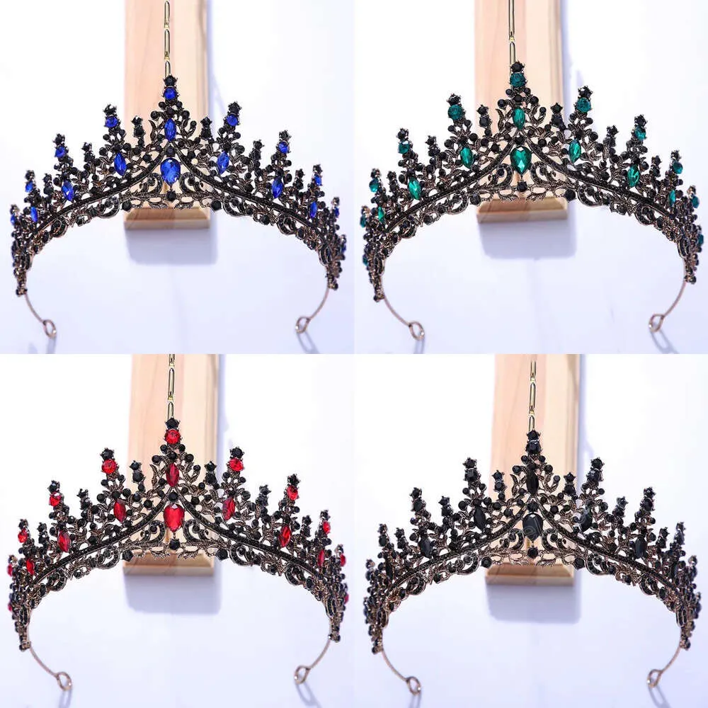 Retro vintage czarna kryształowa korona królowa rhinestone tiara panna młoda weselna impreza Halloween biżuteria akcesoria do włosów