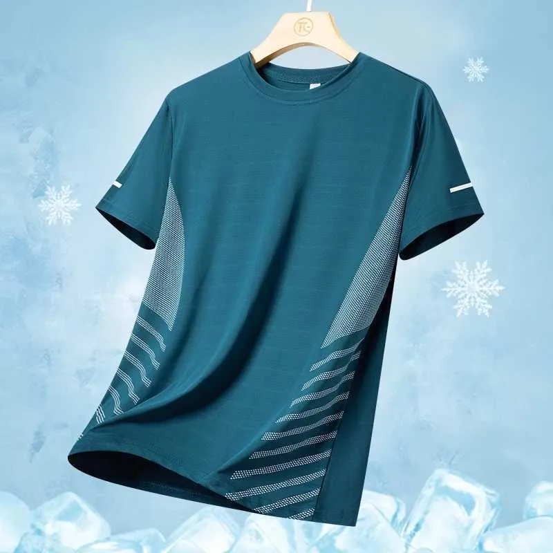 T-shirts voor heren Mens Ice Silk Short Sloed T-shirt Zomer Koel en verfrissend snel drogen losse fitting lopende sportkleding Y240420