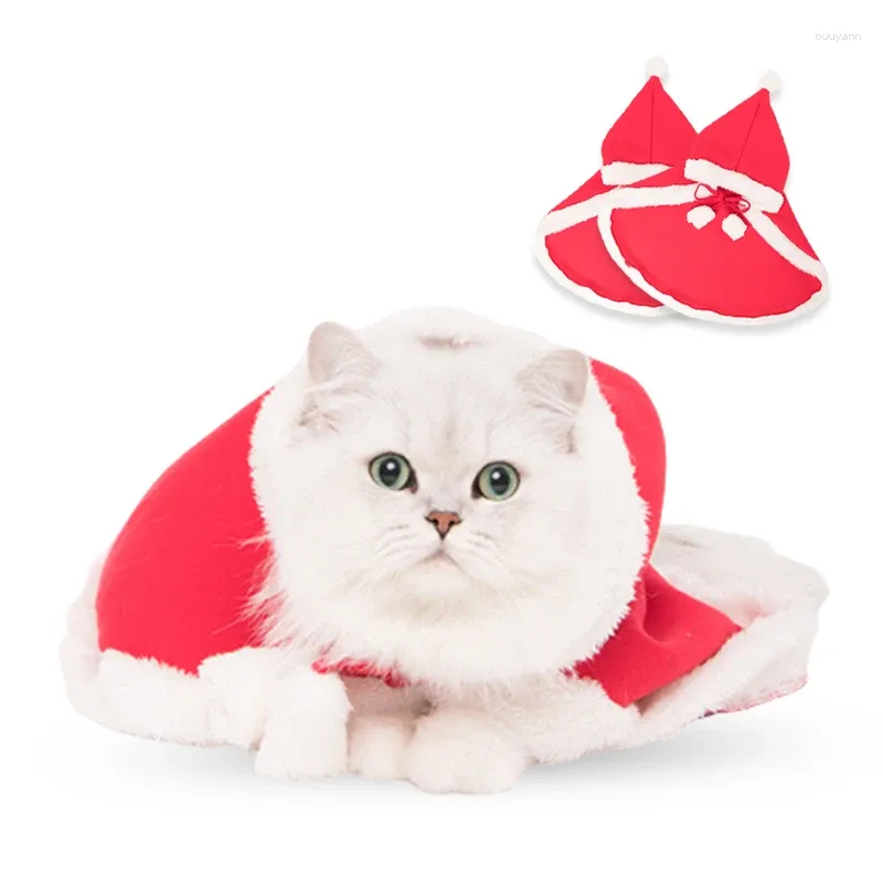 Dog Apparel Christmas Pet Cloak Warm Thickening Creative Cat Clothes With Hat Red Festive For Small Medium Pets Celebrate Festival