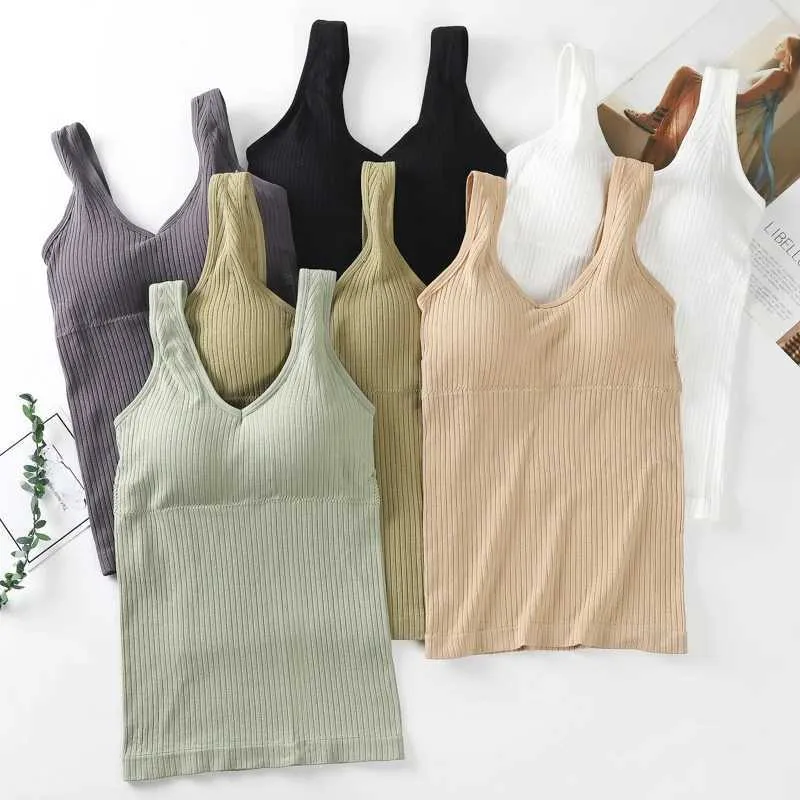 Women's Tanks Camis Removable Chest Pad Camisoles Female Fashion Solid Tank Top Wireless Beauty Back Underwear Sling Women Y240420