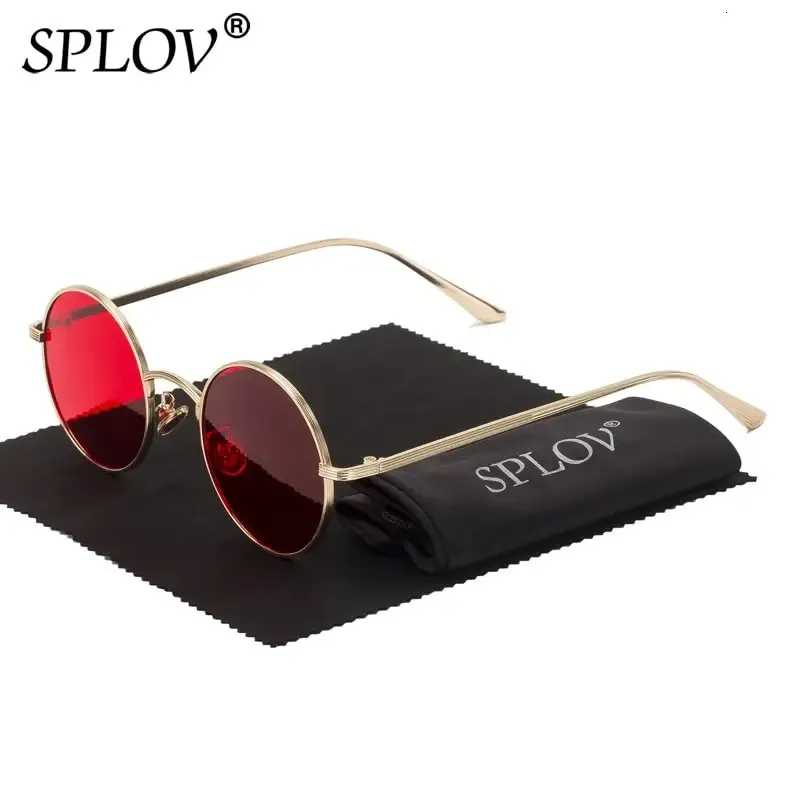 Splov Vintage Mens Sunglasses Women Retro Punk Style Round Round Metal Lensful Lenss Sun Glasses Fashion Gafas Sol Mujer 240408