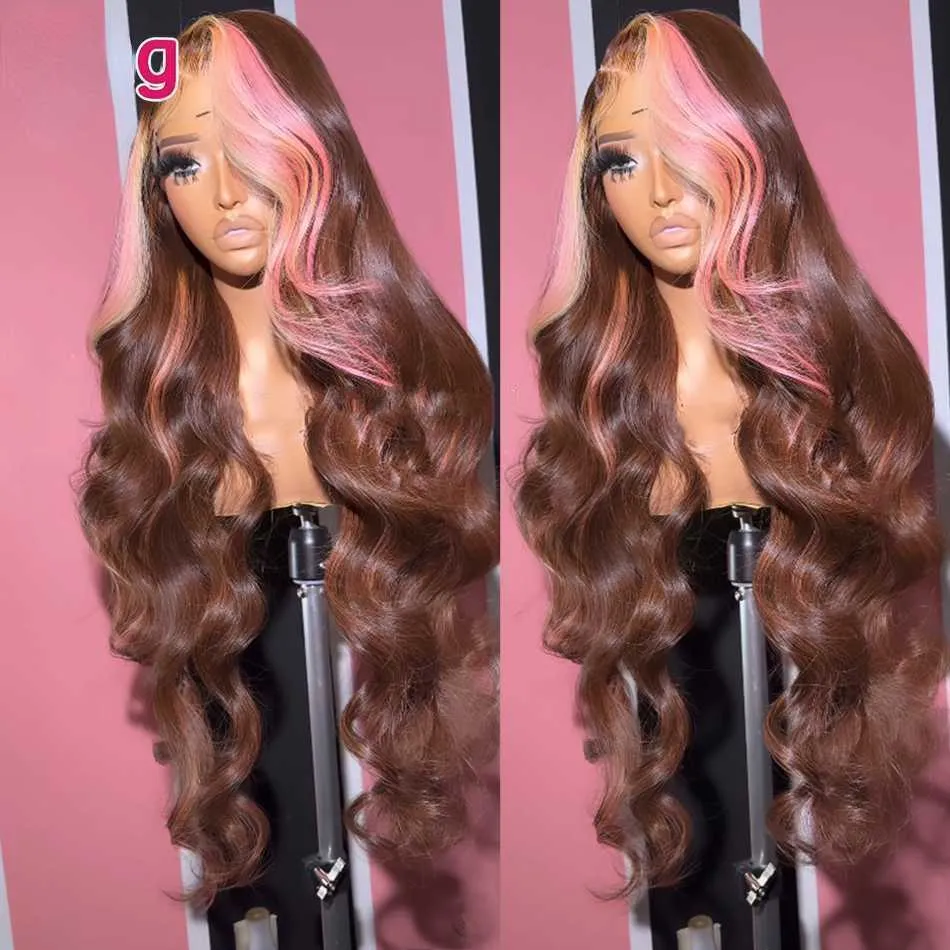 Syntetyczne peruki Brazylijskie Podświetlanie różowy blondynka brązowa 360 koronkowe frontalowe peruki ludzkie włosy 200% peruki fali ciała syntetyczne koronkowe peruki dla kobiet