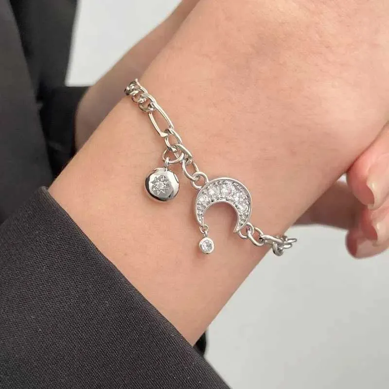 Chain WANZHI New Shiny Zircon Bracelet for Women Girls Creative Design Cold Wind Punk Geometric Metal Couple Jewelry Gift Y240420