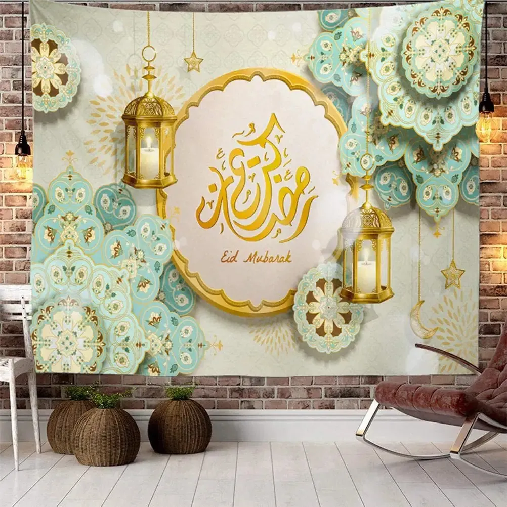 라마단 아이드 장식 EID 배경 벽을위한 무슬림 태피스트리 이슬람 장식 3D 라마단 가정 장식 태피스트리 240409