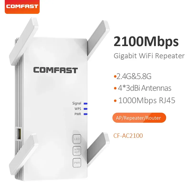 Routers Wireless WiFi Repeater WiFi Extender Router Long Range Signal Booster Amplifier 2.4/5.8 GHz 300/2100Mbps WiFi UltraBoost For Home