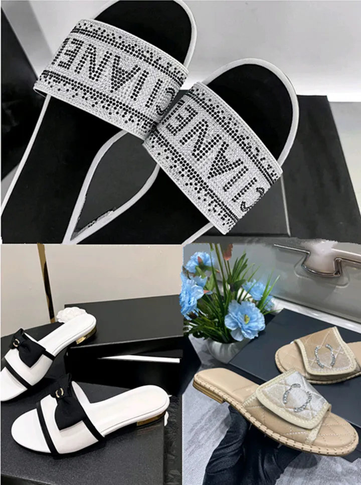 Chanells Shoe Luxury Designer Chaussures plates Chanells Sandale Brand Chaussures Eau Diamond Bow Upper Fashion Marque Chanelsandals Anti Slip and Sexy Beach Tong-Flops 240