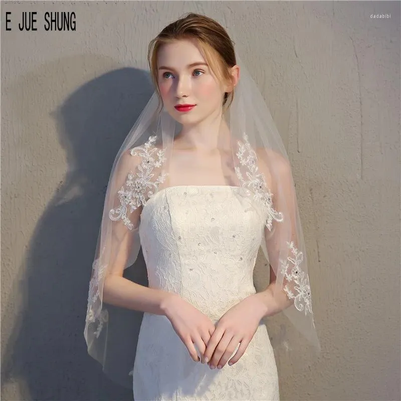 Bridal Veils E Jue Shung Shung Korte Wedding One Lay Women Veil Lace Appliques 2024 Accessoires Velos de Novia