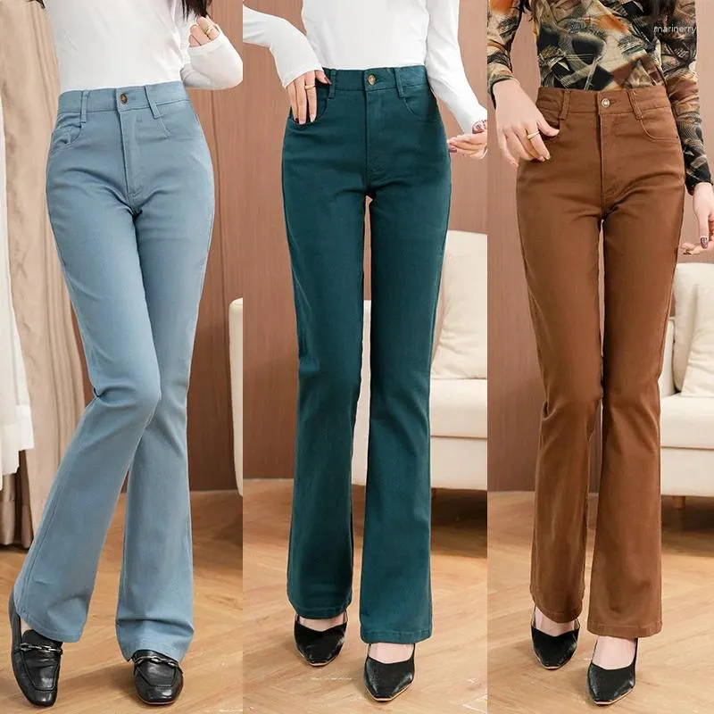 Jeans femininos 2024 Four Seasons Mid Rise Micro Flares Elastic Flace Conforty Casual Pants