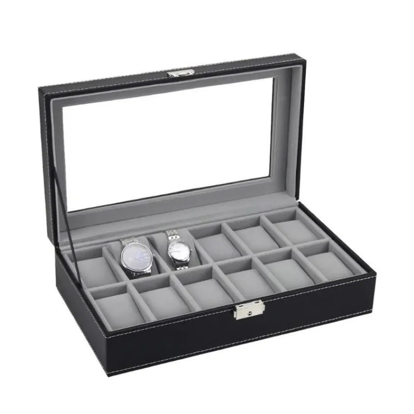 Cases de boîtes de montre 6 10 12 Slots Boîte de caisse de casse de chaîne Collier Collier Storage Organisateur Bijoux Affichage PU Certe en cuir SAAT TR246Y