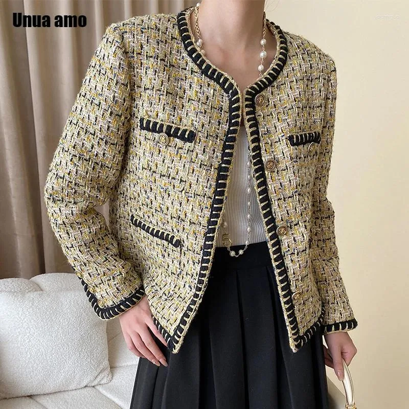 Vestes pour femmes Vestes haut de gamme Tweed Tweed Coat Femme Femme Autumn 2024 TREND CLASSIC O-NECK Single Breasted Elegant Wool Blend