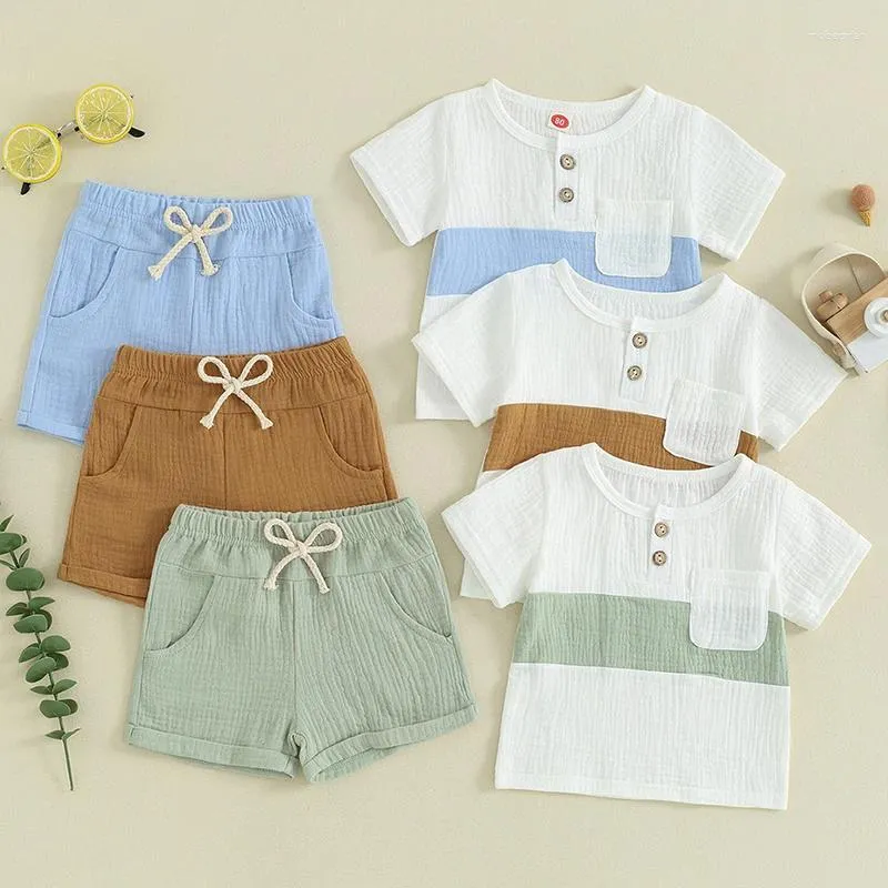 Clothing Sets 0-3Y Toddler Baby Boy Summer Clothes Cotton Soft Short Sleeve Contrast Color Tops And Solid Shorts 2Pcs Outfit