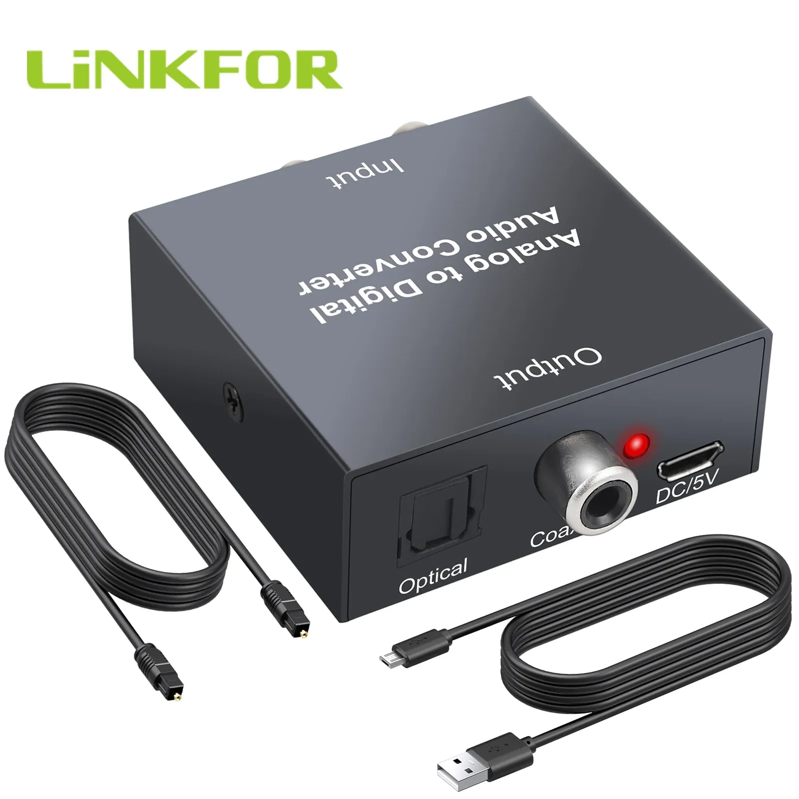 Converter LinkFor Analog till Digital Audio Converter för PS3 Xbox R/L 2RCA 3,5 mm Aux till digital koaxial Toslink SPDIF Optical Audio Adapter