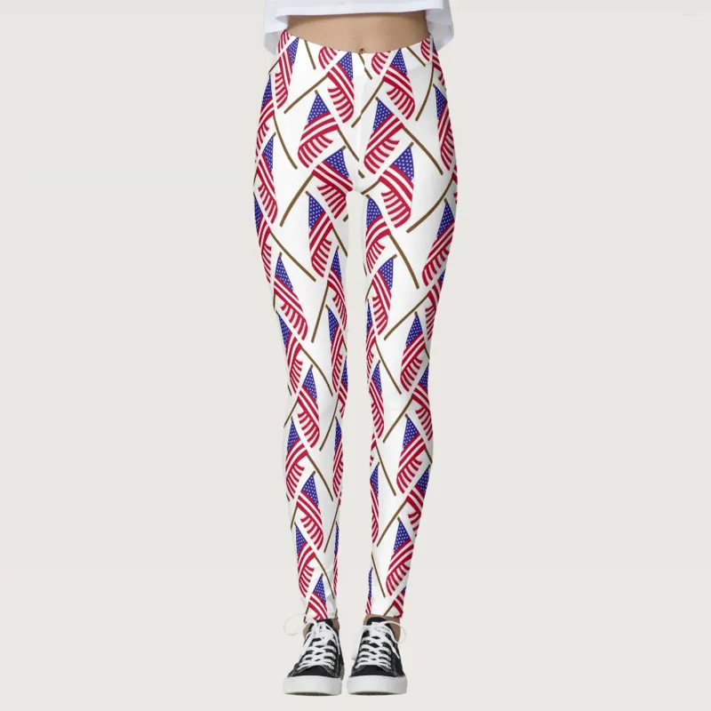 Active Pants Independence Day för kvinnors amerikanska 4 juli tryckt tjocka leggings knälängd bomull söt outfit