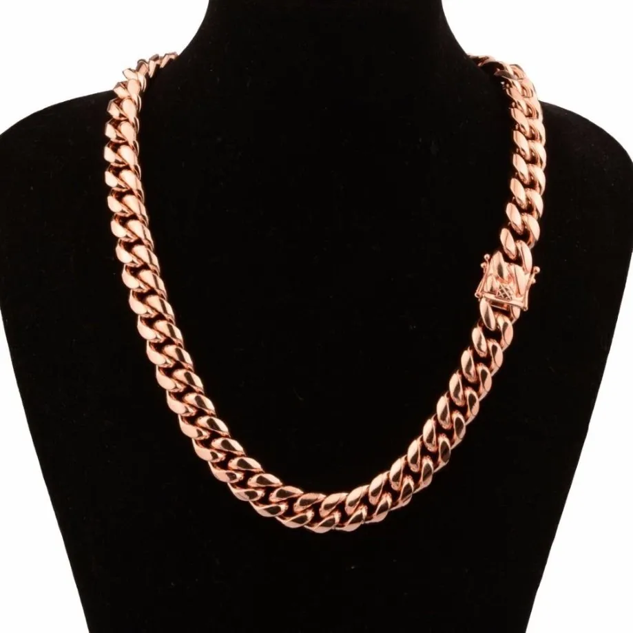 Chic Miami Cuban Chains for Men Hip Hop Biżuteria Rose złoto Kolor grube ze stali nierdzewnej szerokość dużego grubego naszyjnika 260Y