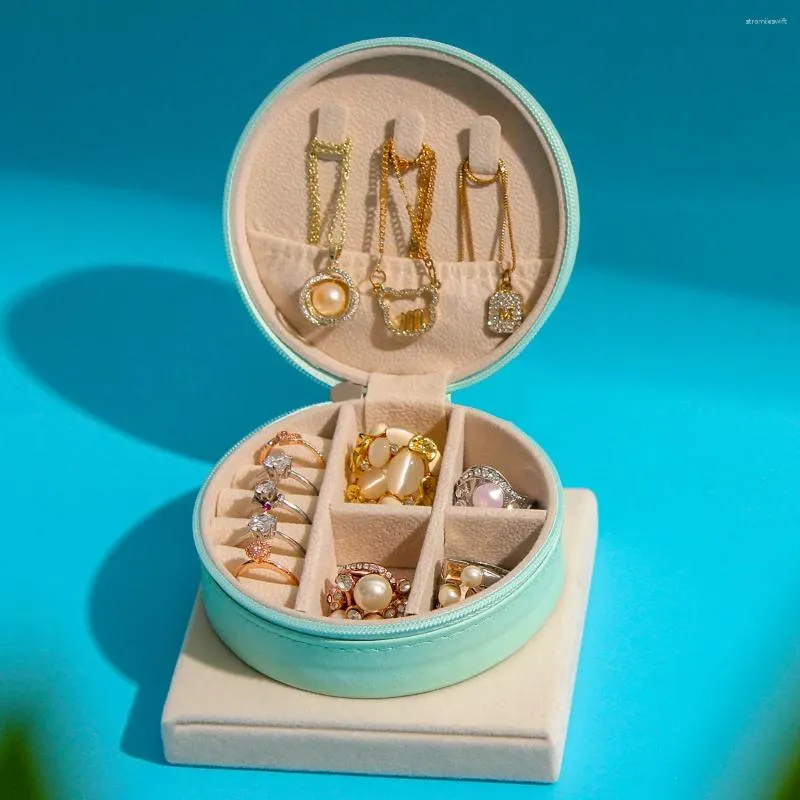 Sacs de rangement Boîte de bijoux ronde Organisateur simple pour les femmes Girls Girls Gift Travel Boucles de boucles Collier Collier