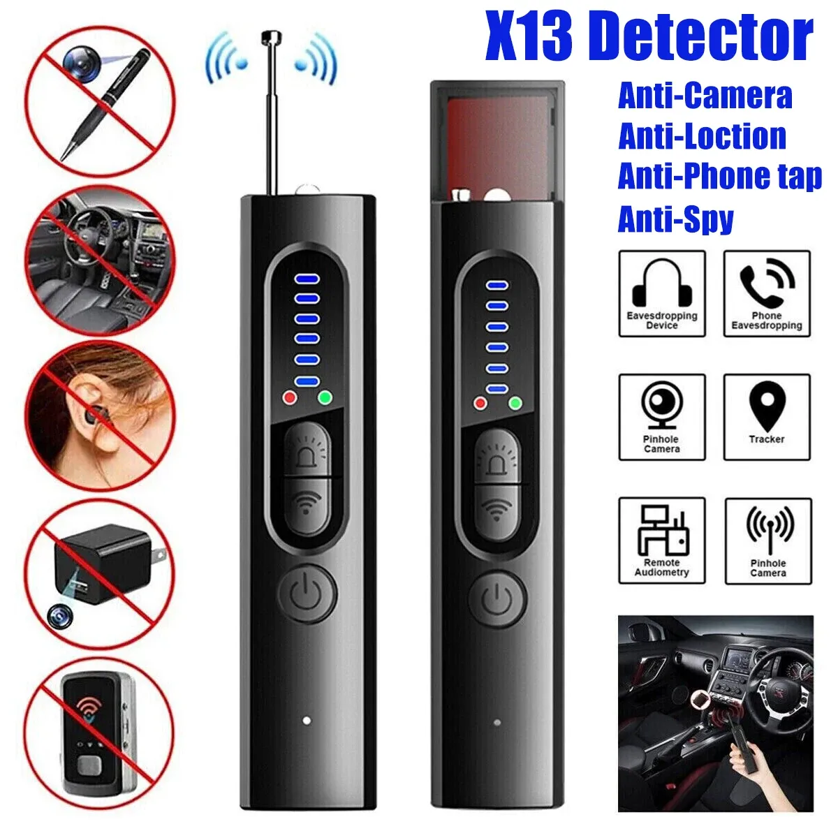 Detektorn Wireless RF Signal Detector Anti Spy Candid Camera Detector Magnetic GPS Locator Tracker Scanner Finder Device Hold Cam Buster