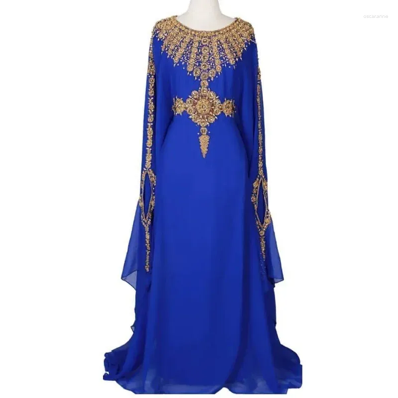 Roupas étnicas dubai marroquino redondo pescoço kaftans abaya vestido é uma túnica muito chique em azul royal