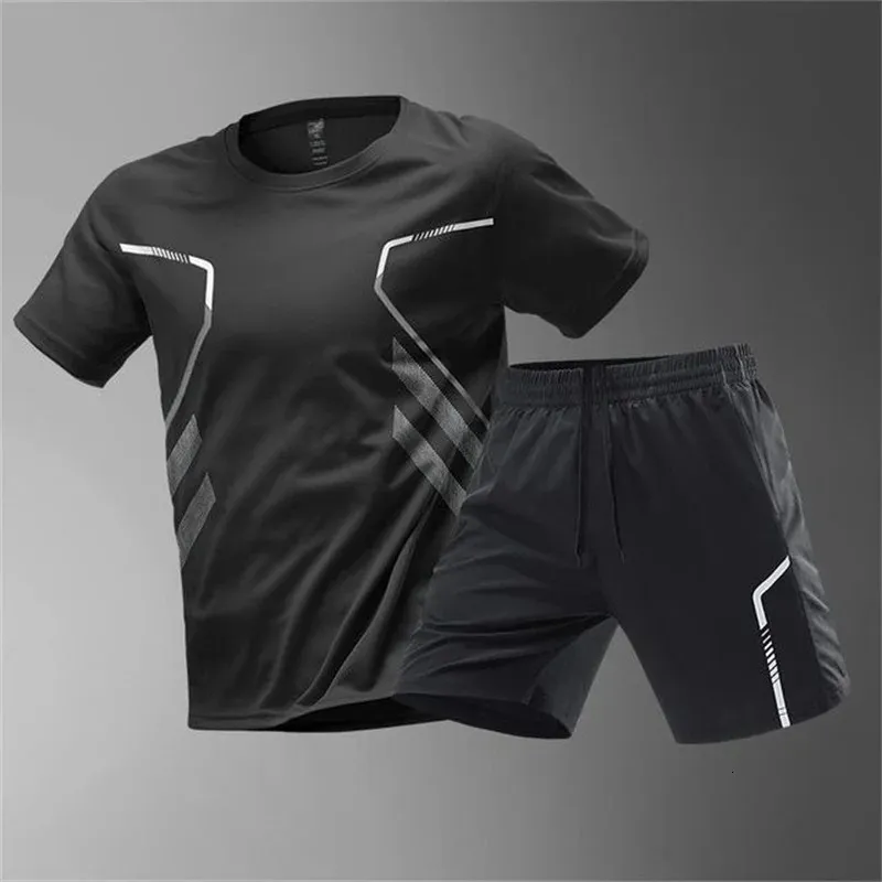 Yaz moda erkek nefes alabilen tenis spor takım elbise rahat açık spor giyim badminton tshirt gevşek koşu giyim seti 240410