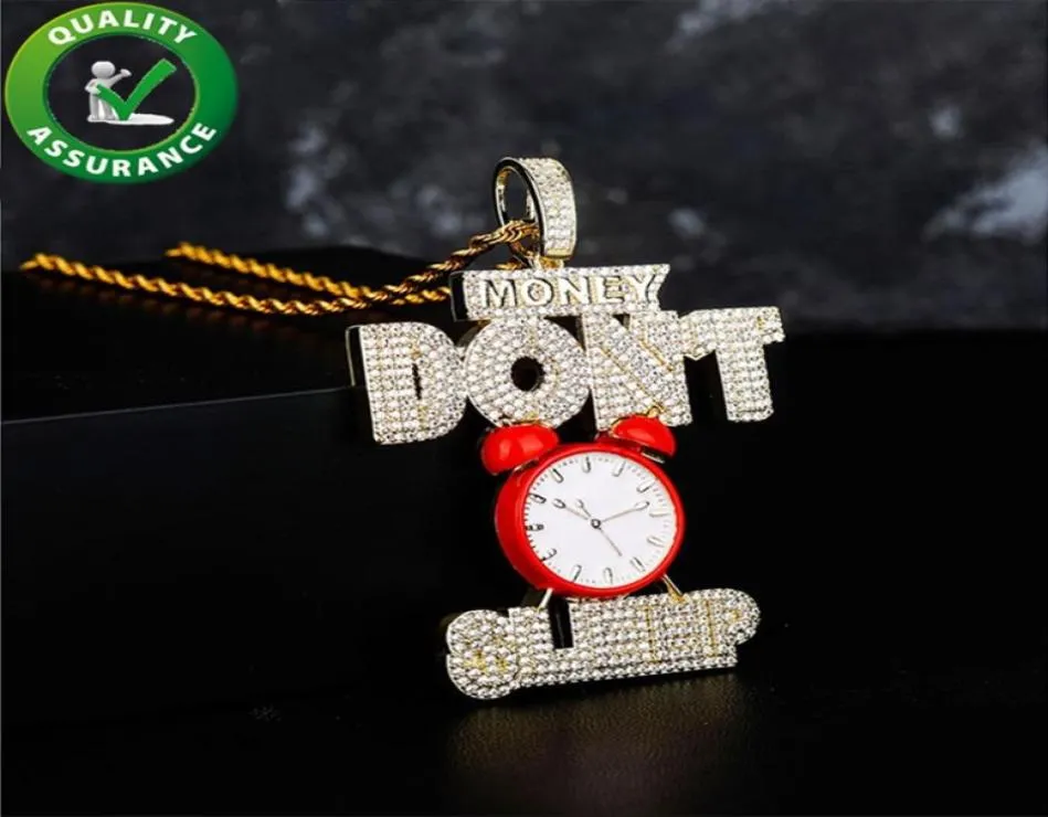 Шипные ювелирные изделия из хип -хопа заморожены подвесной мужской дизайнерский ожерелье, ожерелье, будильные часы, чары Bling Diamond Pendants с канатной цепью8099332