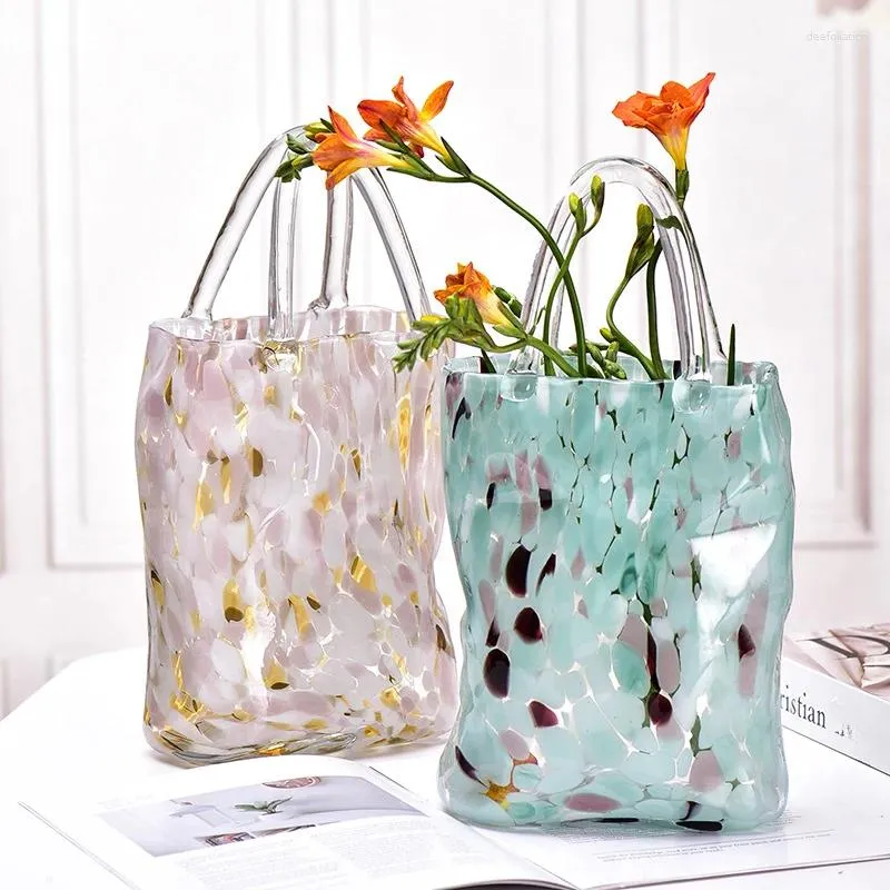 花瓶ハイエンドのホームガラス水耕栽培花瓶クリエイティブハンドヘルドヒョウ柄リビングルームの装飾