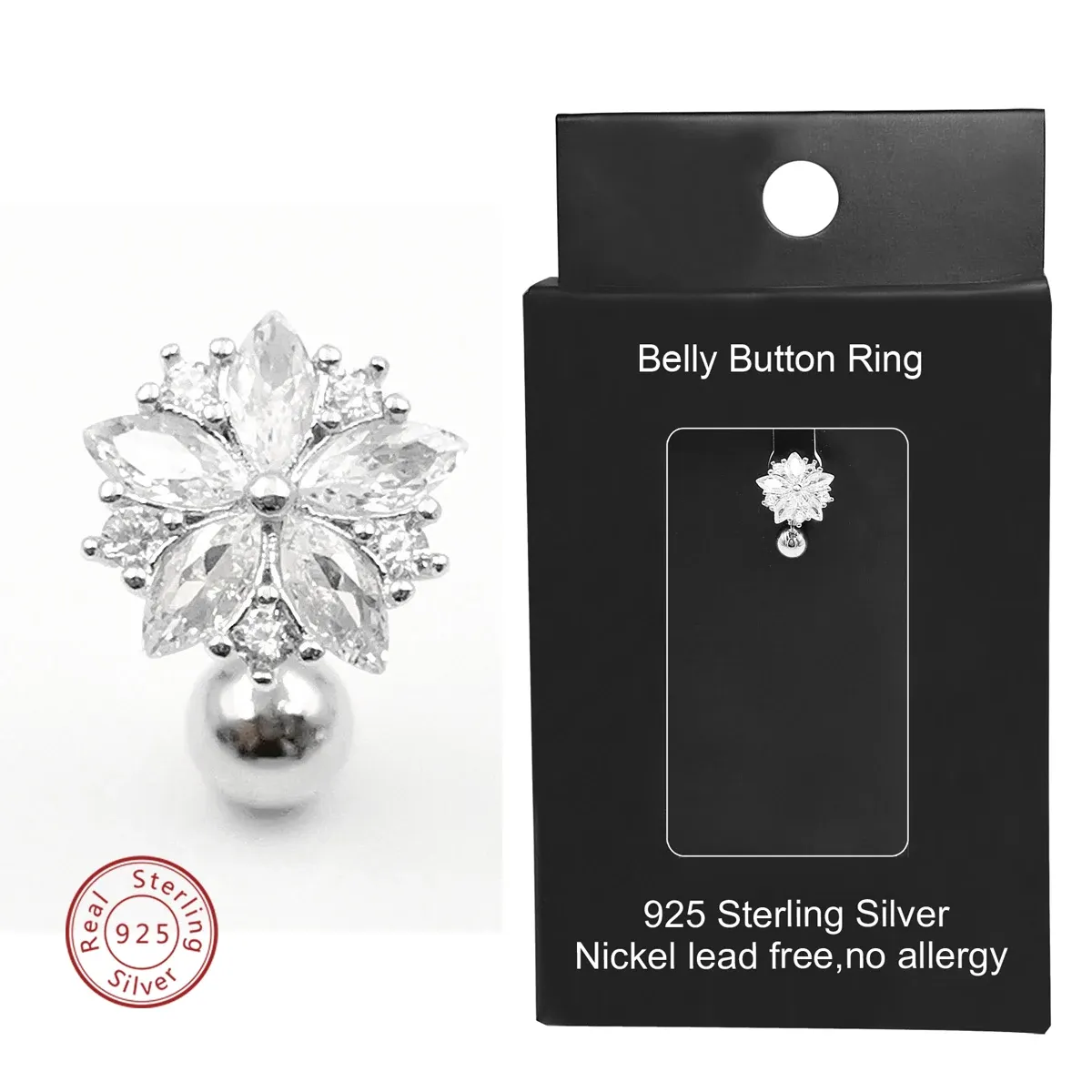 Sieraden 1 st 925 Sterling zilveren navel ringen voor vrouw meisjes navel ringen bloemvorm cz body piercing