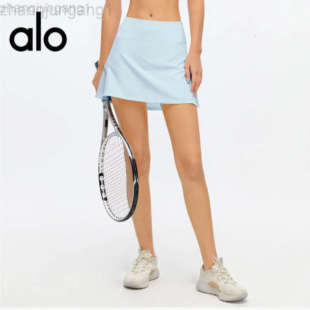 Desginer Aloe Yoga Dress Top Shirt Clothe Short Woman Sports Tennis Womens Anti Light Fake Two Piece Fitness Skirt Quick Drying Breathable Pleated Skirt