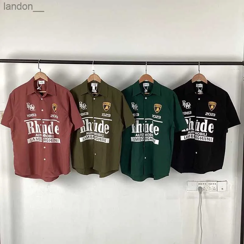 Designer shirts US Size Rhude Lamborg Co-branded Shirts Shirts Mens Shirt Fashion Gedrukte Polo Loose Beach Shirt Knoppen Casual tops